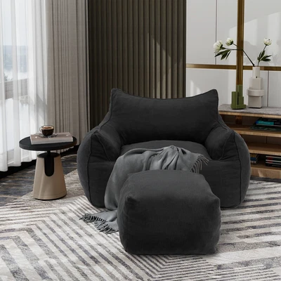 Silla Bolsa de Frijoles de Pana con Espuma de Alta Resistencia, Respaldo Acolchado y Reposabrazos Anchos Foto 1 de 4