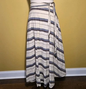 Handcrafted Ladies Long Wrap Skirt Small Thick Linen Blue Brown Cream Stains Dir - Picture 1 of 10