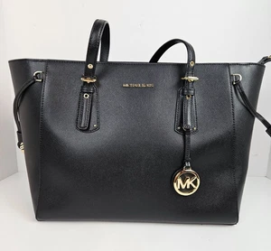 Michael Kors Medium Tote Bag Purse Black Leather MK Handbag - Picture 1 of 17