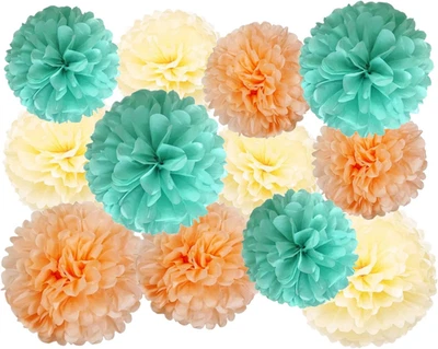12 Pcs Tissue Pom Poms Decorations, Tissue Paper Flowers Kit for Birthday, Baby  - image 1 of 4