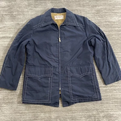 Jaqueta de trabalho vintage McGregor masculina 42 azul marinho forrada Sherpa feita nos EUA 60s 70s - Imagem 1 de 4