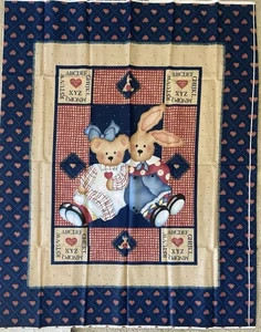 Vintage Americana Quilt Stoff Panel, First Friends, Quilt, Teddybär 1997 Kinderbett - Bild 1 von 1