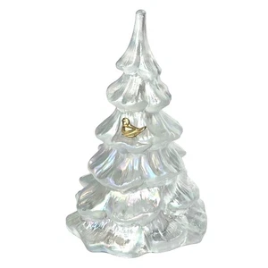 Figura de árbol de Navidad de vidrio Fenton 6,5" grande blanco iridiscente dorado pájaro de colección - Imagen 1 de 8