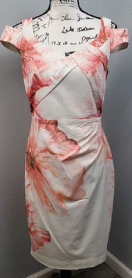 Vestido Karen Millen Mujer 10 Rosa Blanco Floral Plisado Hombro Frío Cremallera Trasera Foto 1 de 4