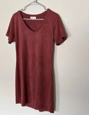 Vestido de gamuza sintética borgoña para mujer M manga corta cambio suave cuello en V Foto 1 de 4