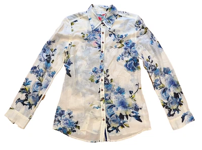 Blusa Johnny Was 3J Workshop Mezcla de Seda Floral Abotonada Camisa Ajustada Para Mujer S Foto 1 de 4
