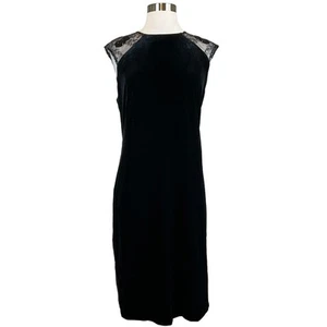 Ralph Lauren Women's Cocktail Dress Size 14 Black Sequined Velvet Midi Sheath - Picture 1 of 12