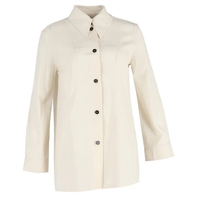 Jil Sander Button-Down Long Sleeve Shirt in Cream Cotton - Image 1 of 3