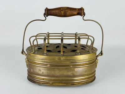 Antico Braciere Scaldino In Ottone Con Mascheroni Angeli Epoca Inizio XX Sec. - Immagine 1 di 4