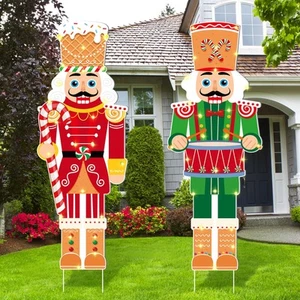 2 Pcs Led Lighted Nutcracker Christmas Outdoor Yard Stake Sign 39 Inch Large ... - Picture 1 of 6