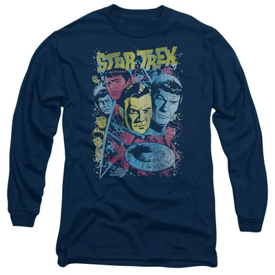 Star Trek Classic Crew Illustrated Mens Long Sleeve Shirt Navy Officially Licens - Image 1 of 4