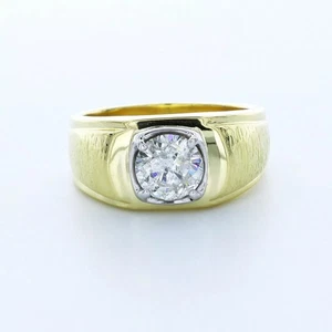 Solid 18K Yellow Gold Solitaire Mens Ring 1.56 CT Round Lab-Grown Diamond F SI2 - Picture 1 of 5