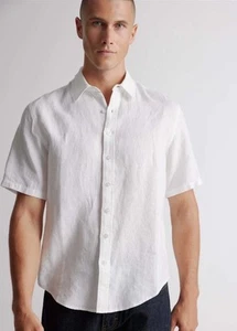 New Quince 100% European Linen Relaxed Short Sleeve Shirt Men’s Large White - Picture 1 of 9