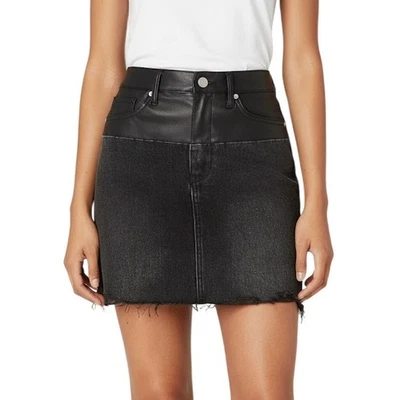 Minifalda de mezclilla de tiro alto negra con dobladillo crudo negra nueva con etiquetas 28 Foto 1 de 4