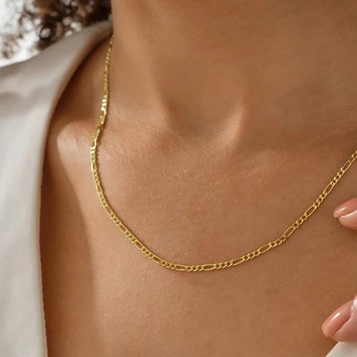 Collar de cadena de eslabones Figaro de oro amarillo sólido de 18 quilates joyería de moda Foto 1 de 4