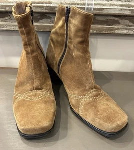 La Canadienne Boots Womens 8.5 M Brown Suede Square Toe Y2K Ankle Block Heel - Picture 1 of 8
