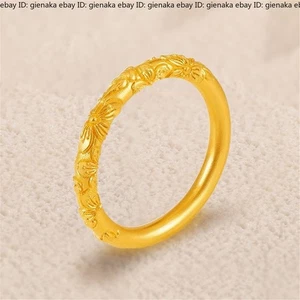 Pure 999 24K Yellow Gold Women Lucky Cherry Flower Band Rings US 5-9 0.5-0.6g - Picture 1 of 5