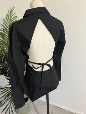 H&M 女式露背镂空衬衫纽扣黑色中号 — 第 1/4 张图片