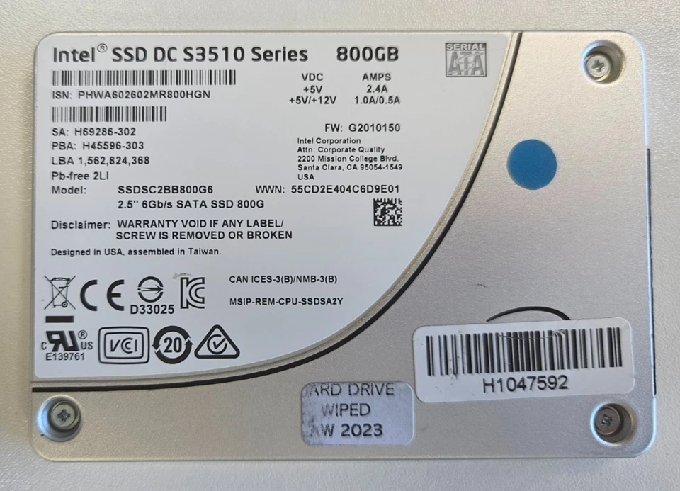DELL 800GB 2.5" 6Gbps SATA SFF SDD Intel DC S3510 Series SSDSC2BB800G6 - Image 1 of 1