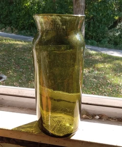 1780s OPEN PONTIL FREE BLOWN 9 1/2"SMALLER SIZE GREEN FRUIT JAR OR STORAGE JAR - Picture 1 of 12