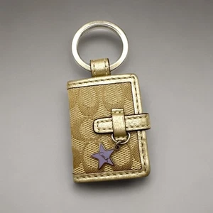 Coach Signature Cream Purple Star Charm Picture Frame Photo Holder Keychain Keyr - Picture 1 of 4