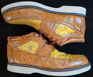 Hacienda Boots Two Tone Ostrich Exotic Leather Shoes Handmade  - Picture 1 of 15