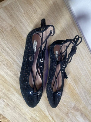 HALOGEN Perforated Suede Lasercut Lace Up Ballet Flats Shoes Size 7.5 Black - Image 1 of 4