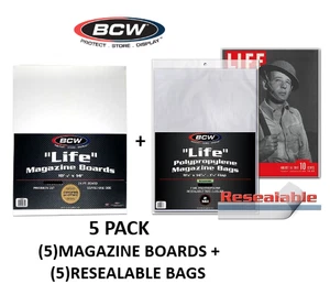 BCW (New) Life Magazine (5)ct Pack - Magazine Boards & Resealable Bags Set - Picture 1 of 4