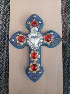 Dekoratives Wandkreuz 9 Zoll Mexikanische Volkskunst Handarbeit Holz - Bild 1 von 2