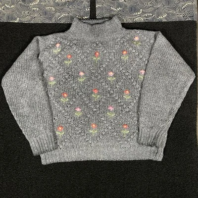 Suéter de punto HDI vintage flores grises para mujer acentos medios patrón diamante M Foto 1 de 4