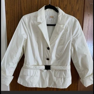 Talbots cream/ivory light puffer jacket, single breasted, belt, metal buttons,10 - Picture 1 of 13