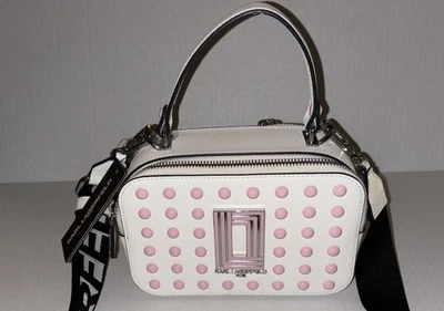 Bolso Bandolera Karl Lagerfeld Paris Simone Caramelo Tachonado Rosa Blanco Nuevo con Etiquetas Foto 1 de 4