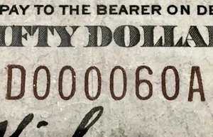 1929 $50 National Banknote ~ VERY LOW Serial Number #60 ~ BINARY ~ D000060A ~ VF - Picture 1 of 5