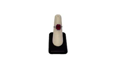 Sterling Silver Synthetic Ruby and Diamond Ring Size 7.25 - Image 1 of 4
