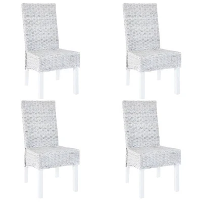 4x Dining Chairs Kubu Rattan and Mango Wood White Kitchen Seat vidaXL - Image 1 of 4