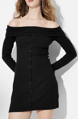 Nuevo con etiquetas Vestido Negro Estilo Hombro Descubierto Wild Fable Bodycon Mujeres Juniors Talla Mediana Foto 1 de 4