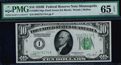 $10 1928B Minneapolis FRN. Fr. 2002-Idgs. TOUGH GEM NOTE. PMG 65 EPQ - Image 1 of 3