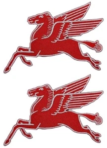 Flying Red Pegasus Mobil Racing bestickter PATCH | 2 STÜCK AUFBÜGELN NÄHEN 4,0"X3,0" - Bild 1 von 2