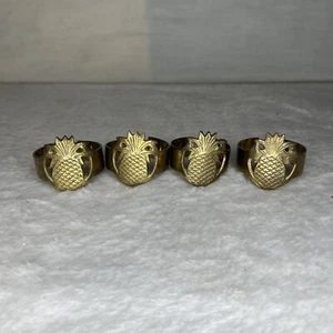 Set Lot Of 4 Brass Pineapple Napkin Rings Beach Island Decor Made In India - Picture 1 of 6
