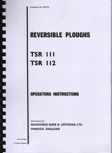 Libro de instrucciones y piezas de arado reversible Ransomes TSR 111 y TSR 112 - Imagen 1 de 1