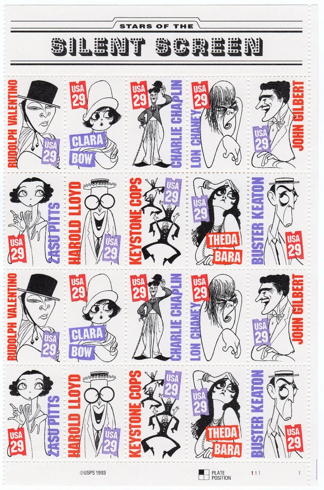 Scott #2828a Silent Screen Right Half Sheet of 20 Stamps - MNH - Image 1 of 1