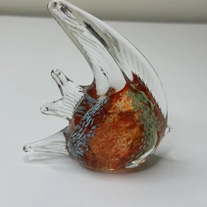 Vintage Murano Style Blown Colorful Swirl Art Glass Angel Fish Paperweight - Picture 1 of 7