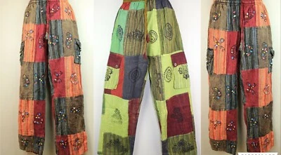 Лоскутное одеяло УНИСЕКС хлопок брюки хиппи богемное йога брюки фестиваль боя грузовой S46 - Изображение 1 из 2