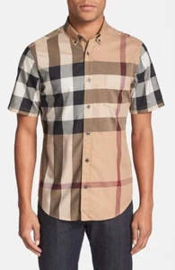 Men Burberry Shirt Short Sleeve Fred Camel Casual Size S US38 - Picture 1 of 13