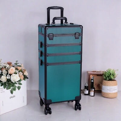 4-in-1 Rolling Makeup Case - Forest Green, Lockable, Tiered & Aluminum Alloy Foto 1 de 4