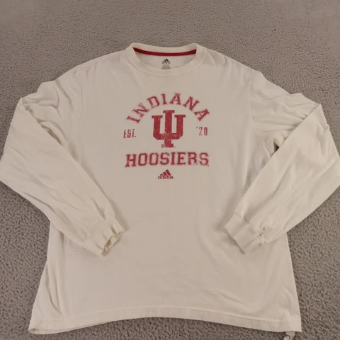 Indiana Hoosiers Shirt Mens Large White Red Cotton Adidas Long Sleeve* Cover