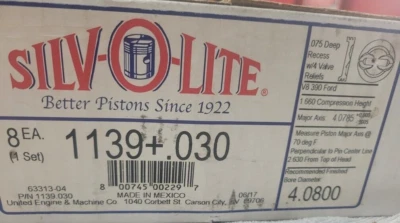 Juego de 8 pistones Silvolite 1139+.030 V8 390 Ford 6.4L 1968 - 1976 Foto 1 de 4