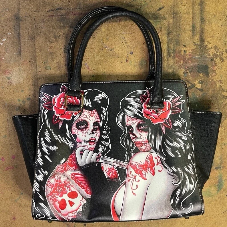 Large Studded Shoulder Purse | Betrayal Day of the Dead Sugar Skull Tattoo - Image 1 of 4