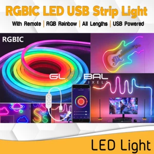 RGBIC Neon LED Streifen Licht Seil USB 1M/2M/3M UMFORMUNG Musik Sync Farben Regenbogen - Bild 1 von 8