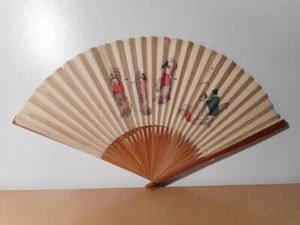 Abanico Antiguo Japonés Decoración Pintado Personaje Bailarina Japonesa Japón - Imagen 1 de 8